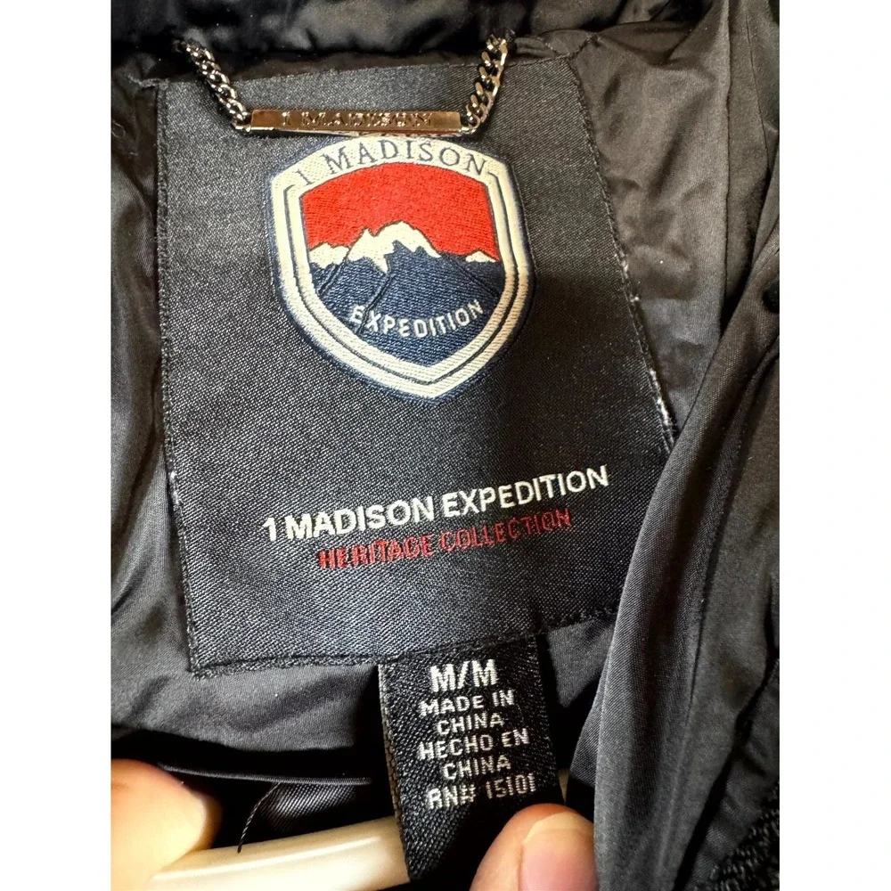 1 Madison Expedition Puffer Jacket Womens M Black‎ Lined Faux Fur Trim Insulated